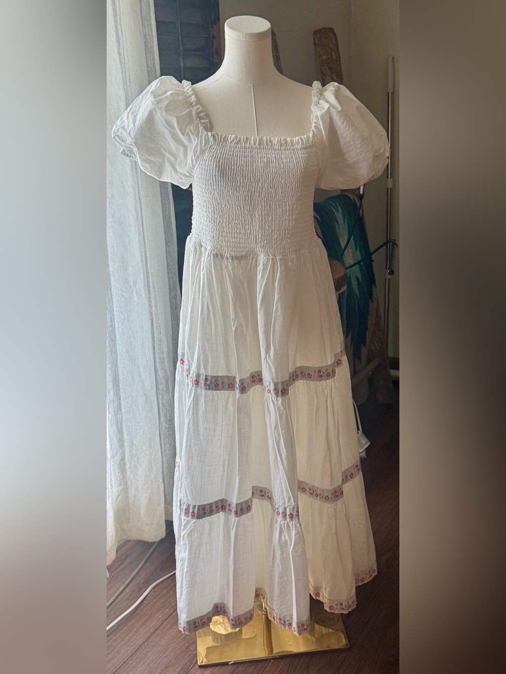 Rachel Zoe Cream Maxi Dress with Pink Floral Trim